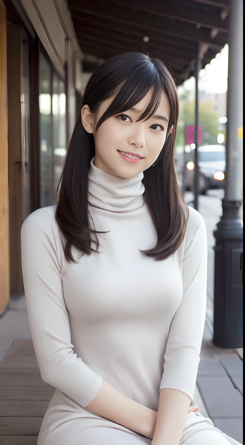 Arafed asian woman sitting on a bench in a white dress - SeaArt AI