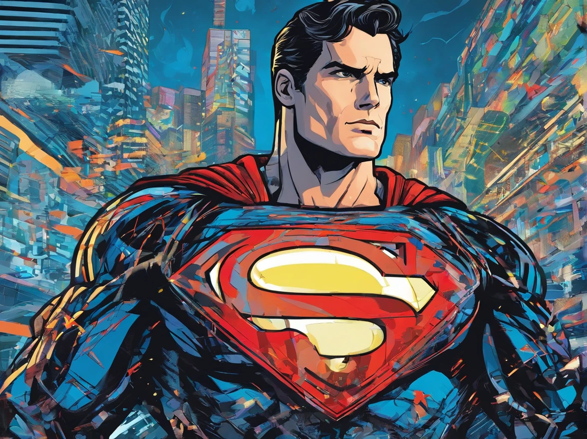 Superman Henry Cavill wearing a cyber suit that enhances his powers and protects him from kryptonite. The suit is blue and red, with a silver S logo on the chest. The suit has a collar that emits a force field around Superman’s neck, preventing him from being choked. The suit also has a jetpack that allows him to fly faster and a laser cannon that can fire beams from his arm, CGI with clear focus, Photorealistic, high detail, Realistic, Masterpiece, absurdress, Best Quality, HDR, hiquality, hight resolution, Extremely detailed, 8k wallpaper, intricate details, 8K UHD, Full-HD, (foto realista:1.2), Contrast, sharp lighting, Cinematic lighting, natural lighting, hard light, Backlighting, Global Illumination, Environment Occlusion