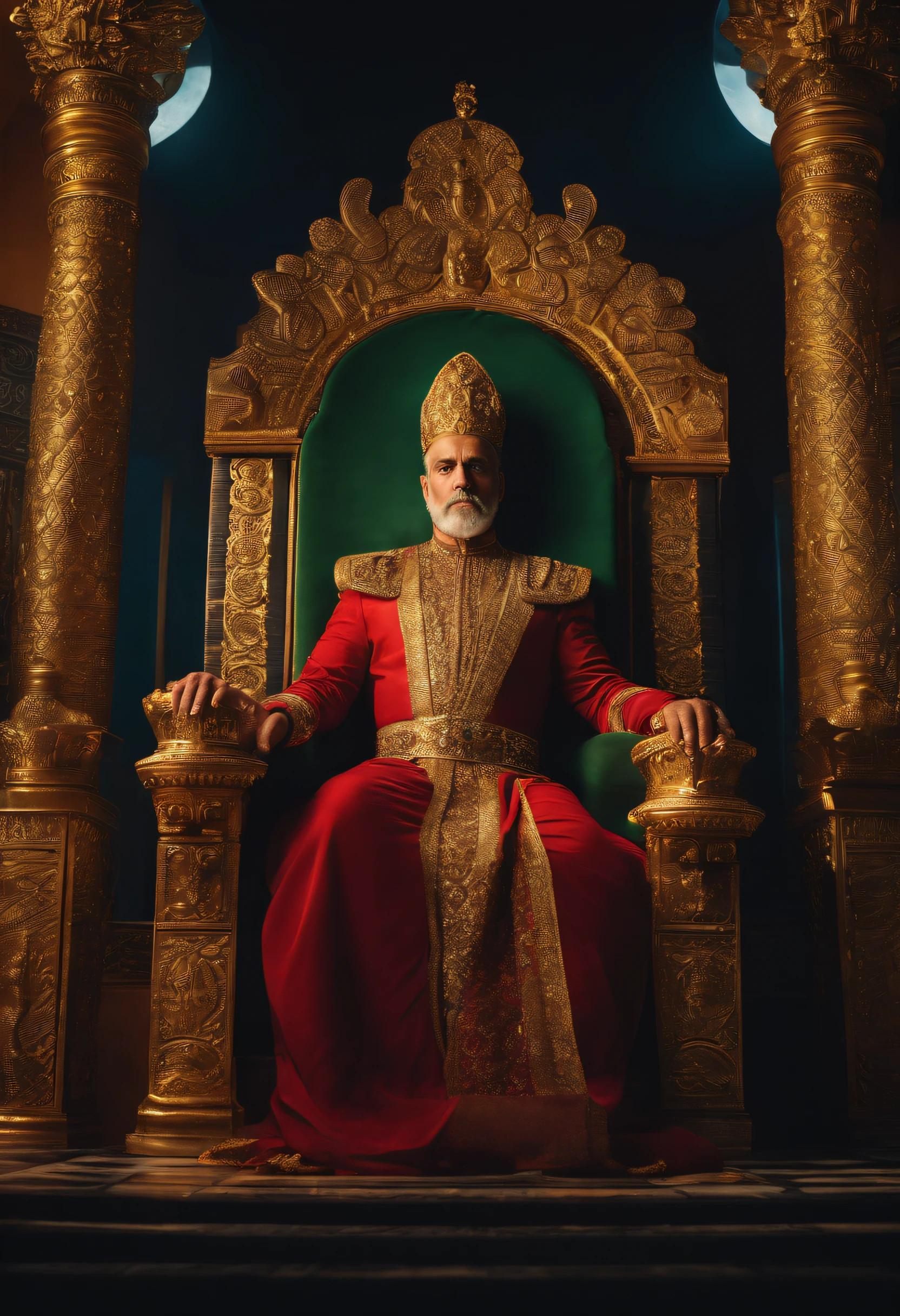 el rey midas, bien construido sentado en el trono