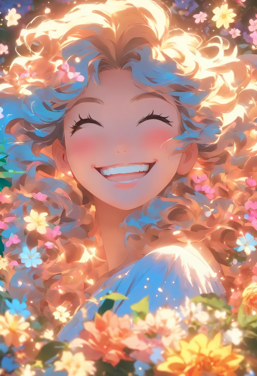 masterpiece、top-quality、hight resolution、High-quality images、8K beautiful women, smile, wavy hair, surrounded by flowers