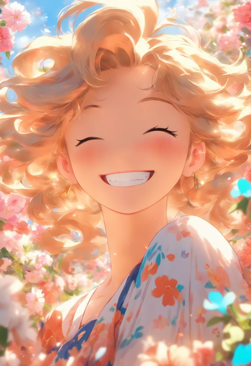 masterpiece、top-quality、hight resolution、High-quality images、8K beautiful women, smile, wavy hair, surrounded by flowers
