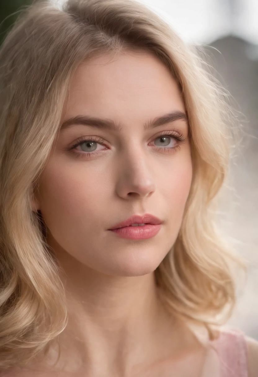 20 ans, Fille espagnole, cheveux blonds, Yeux verts de mer, ultra realist, 8k quality, pink lips, full lips, Chiffre de sablier, vu de face