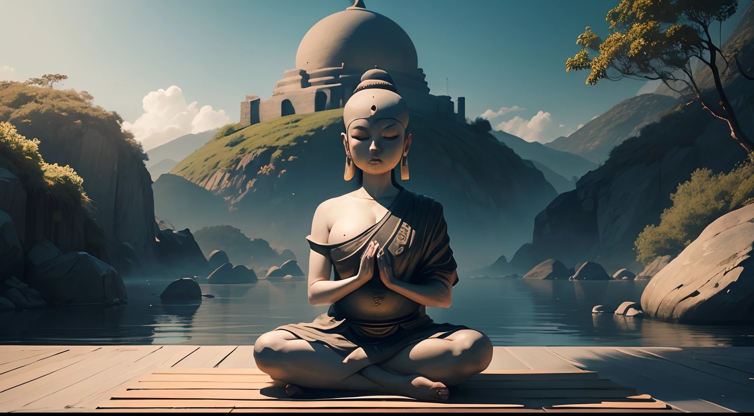 buda meditando, sereno, imponente, tramitindo calma, em um lugar zen