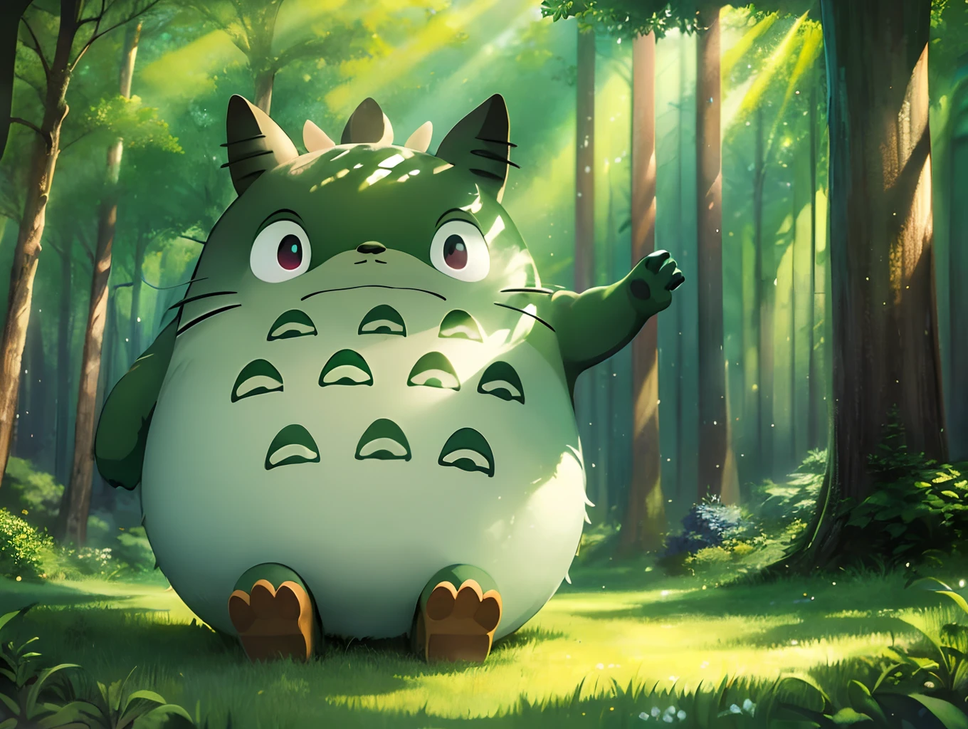 Studio Ghibli style, My Neighbor Totoro, selfie, forest background, real light and shadow effects high contrast, ultra clear, 8k, real hair, realistic, masterpiece --v 6