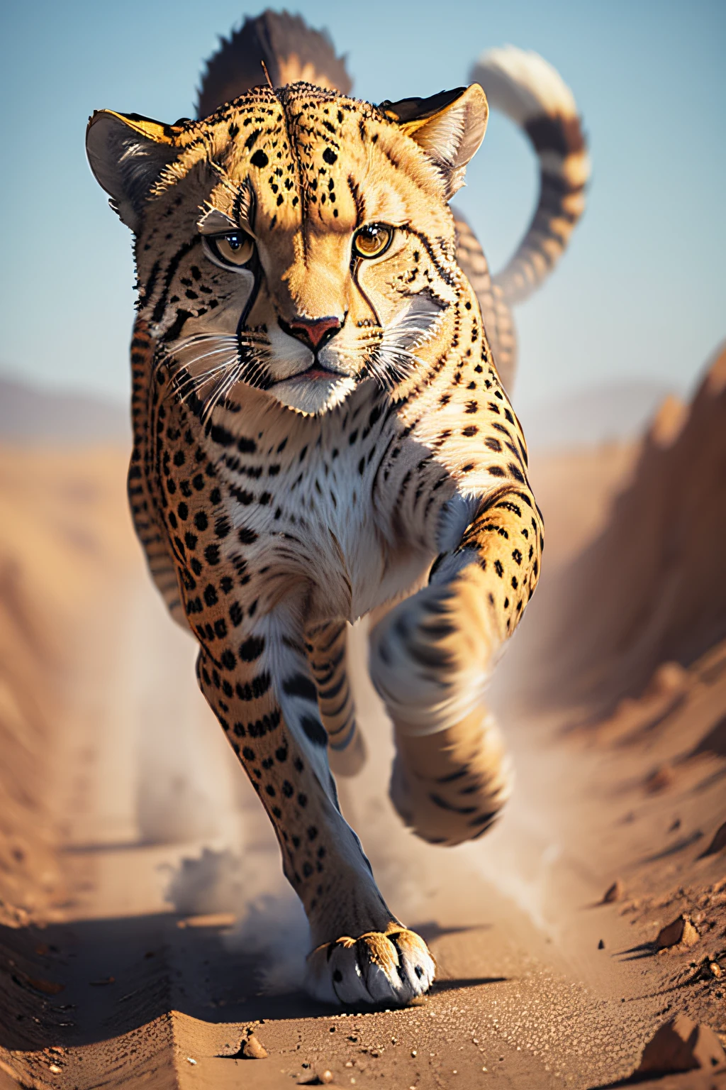 [Scene of a cheetah running in slow motion