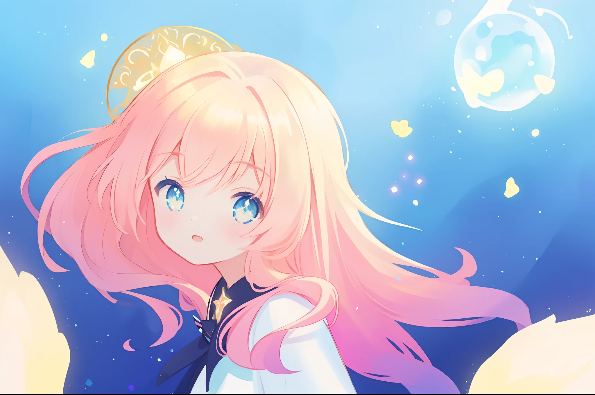 beautiful girl, flowing white dress, vibrant pastel colors, (colorful), magical lights, long flowing golden hair, inspired by Glen Keane, inspired by Lois van Baarle, disney art style, by Lois van Baarle, glowing aura around her, by Glen Keane, jen bartel, glowing lights! digital painting, flowing glowing hair, glowing flowing hair, beautiful digital illustration, fantasia background, whimsical, magical, fantasy, beautiful face, ((masterpiece, best quality)), intricate details, highly detailed, sharp focus, 8k resolution, sparkling detailed eyes, liquid watercolor