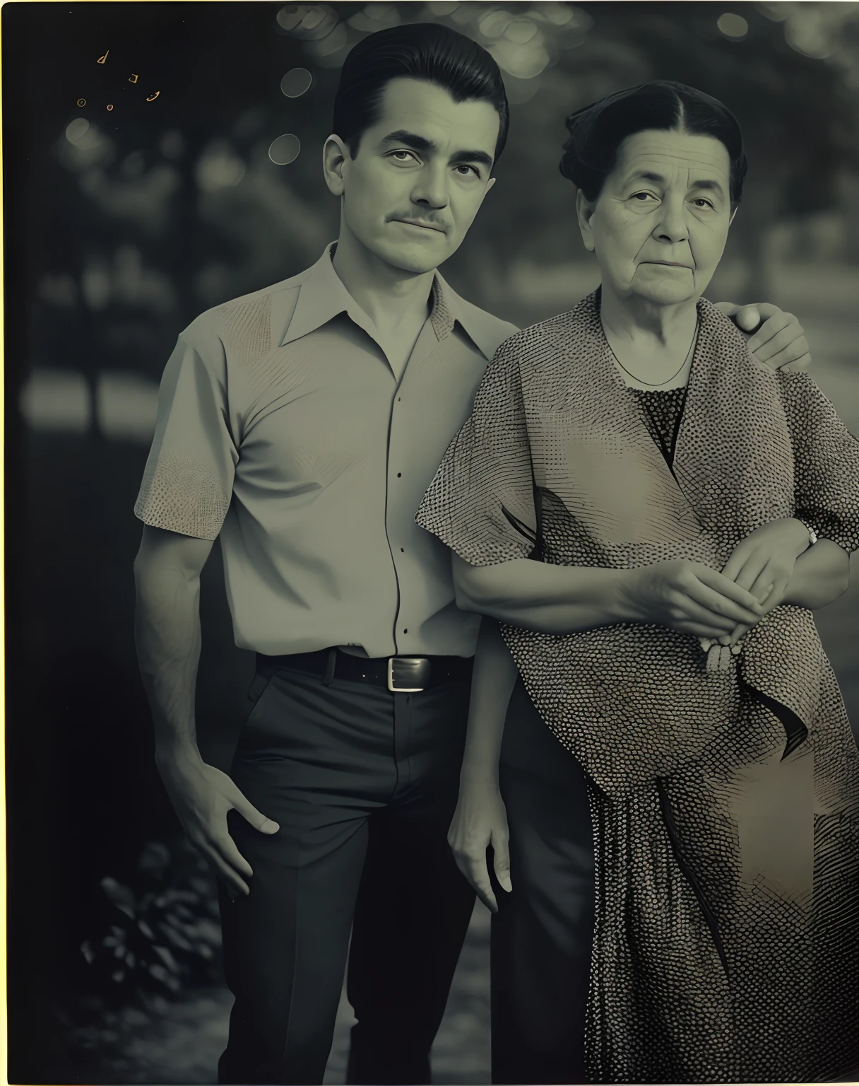 there is a black and white photo of a man and woman, momma and papa, old photo, very old photo, an old balck and white photo, old style photo, old photograph, old picture, aged photo, lost photo, black and white old photo, old black and white photo, old photography, black and white old photograph, old damagaed polaroid photo