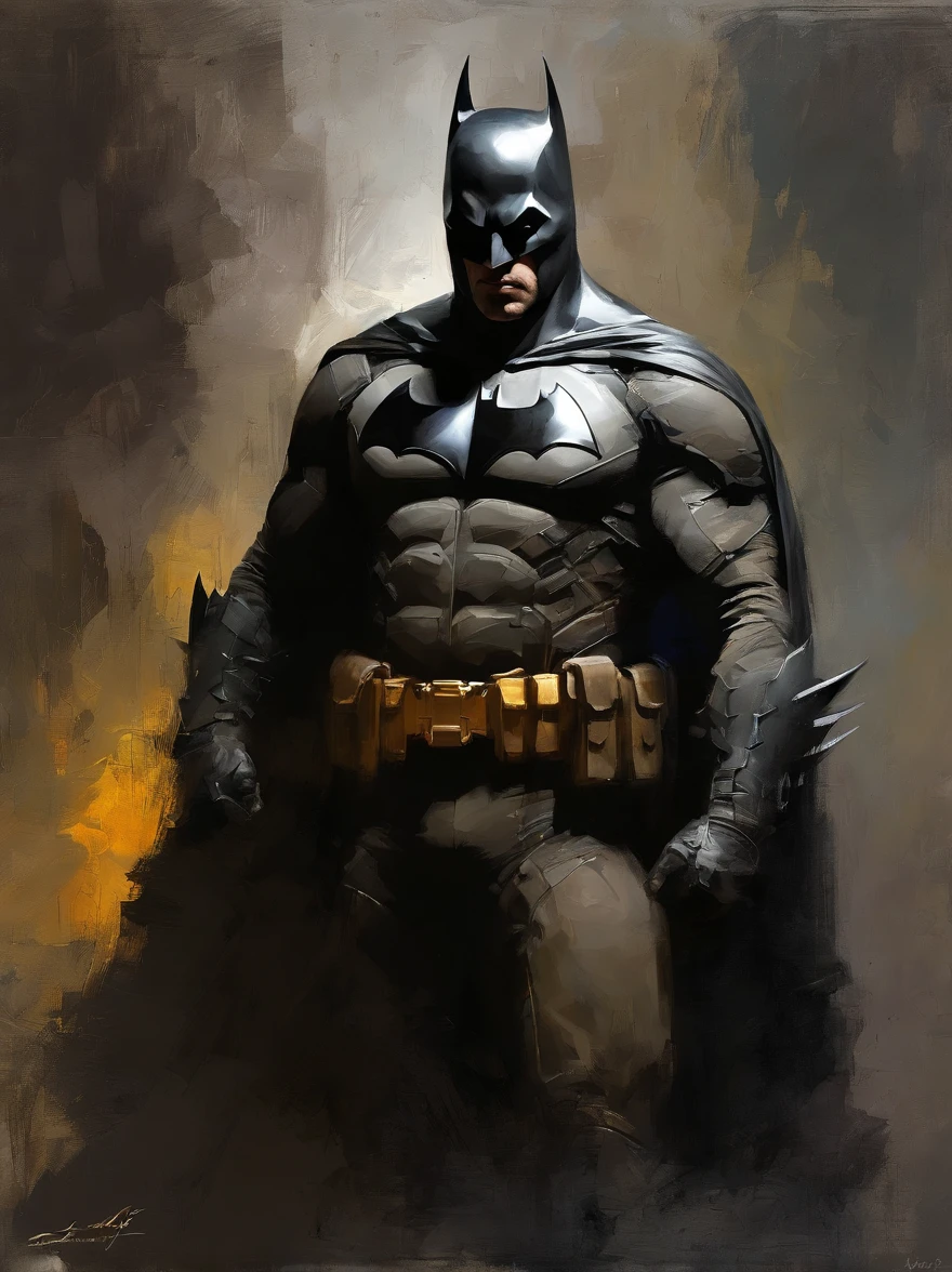 Batman debout , Portrait de Batman, Style de peinture de James Gurney, Portrait de Batman, Ordonnance, Par Craig Mullins, Lighting spotted by Craig Mullins, par Brian Thomas, par James Ryman, inspired by Jim Lee, par James Gurney, par Dave Dorman, Portrait Batman Ancienne Bible, par Chris Moore, par Robert Peak, (no signature)