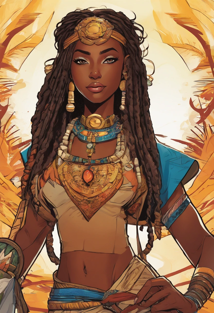 "(best quality,ultra-detailed),Ebony skin,Ebony skinned female:1.1,beautiful detailed eyes,beautiful detailed lips,white dreadlocks,thicc,tribal warrior outfit,not too strong looking,confident posture,exotic background,sharp focus,vivid colors"