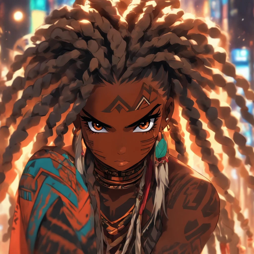 "(best quality,ultra-detailed),Ebony skin,Ebony skinned female:1.1,beautiful detailed eyes,beautiful detailed lips,white dreadlocks,thicc,tribal warrior outfit,not too strong looking,confident posture,exotic background,sharp focus,vivid colors"