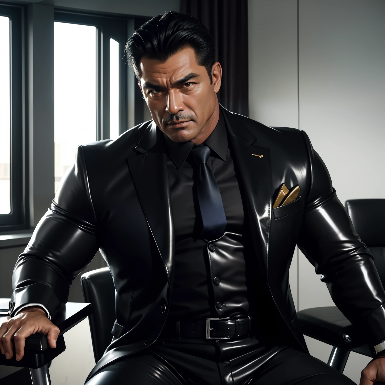 50 years old,daddy,shiny suit ,Dad sat on a chair,k hd,in the office,big muscle, gay ,black hair,asia face,masculine,strong man,the boss is,handsome,sex,leather gloves,lecherous dad,look straight ahead,dad is handsome,dad is a horny, caravat