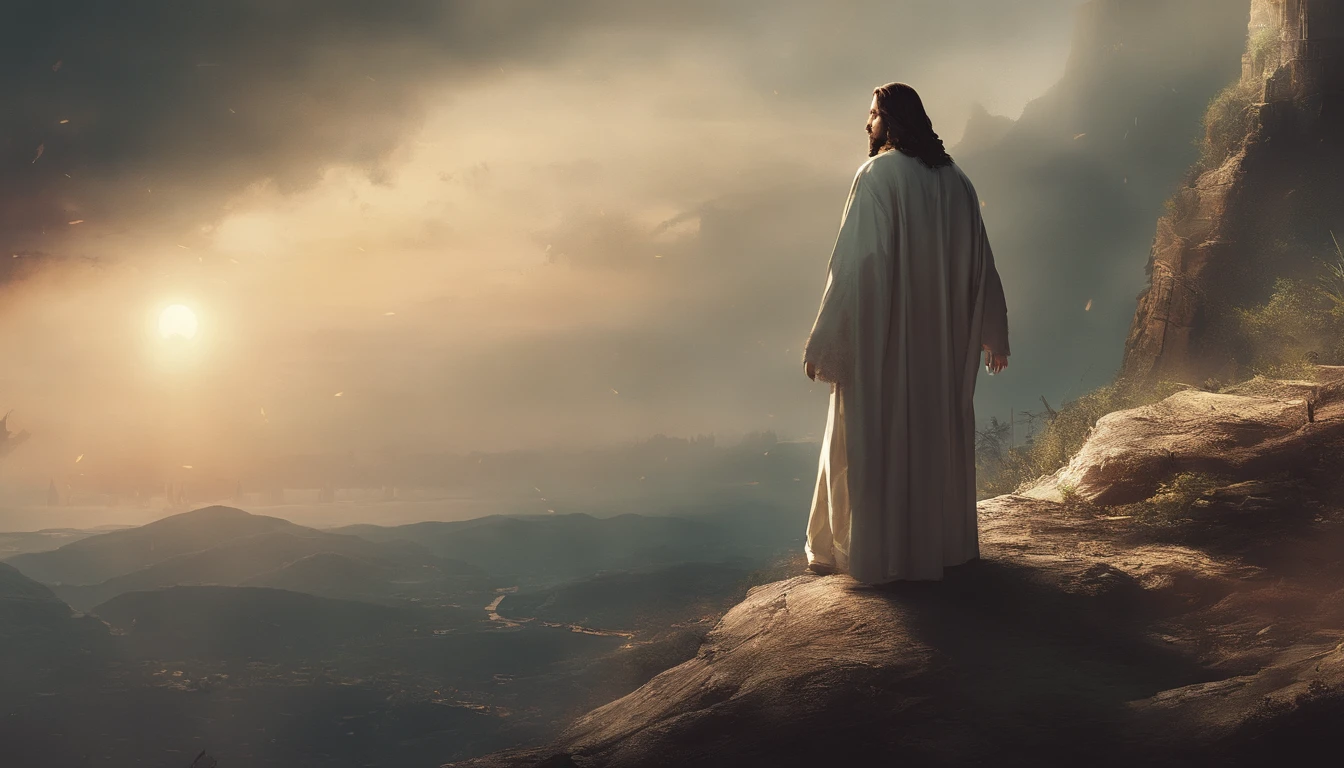JESUS CRISTO NA CRUZ, Escuro, SOLDADOS ROMANOS AO REDOR, EFEITO DE LUZ SOBRE ELE, Realistic