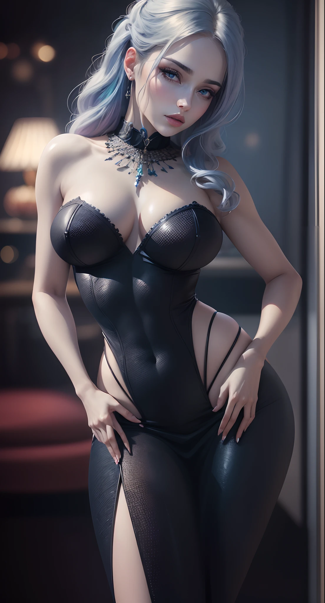 (best quality,4k,8k,highres,masterpiece:1.2), ultra-detailed, (realistic,photorealistic,photo-realistic:1.37), sexy woman, elegant hairdo, sari, sapphire necklace, pale skin, light eyes, blushing, amazing body, hourglass figure, hands resting on hips, vivid colors, portraits, studio lighting, sharp focus, beautiful detailed eyes, beautiful detailed lips, longeyelashes