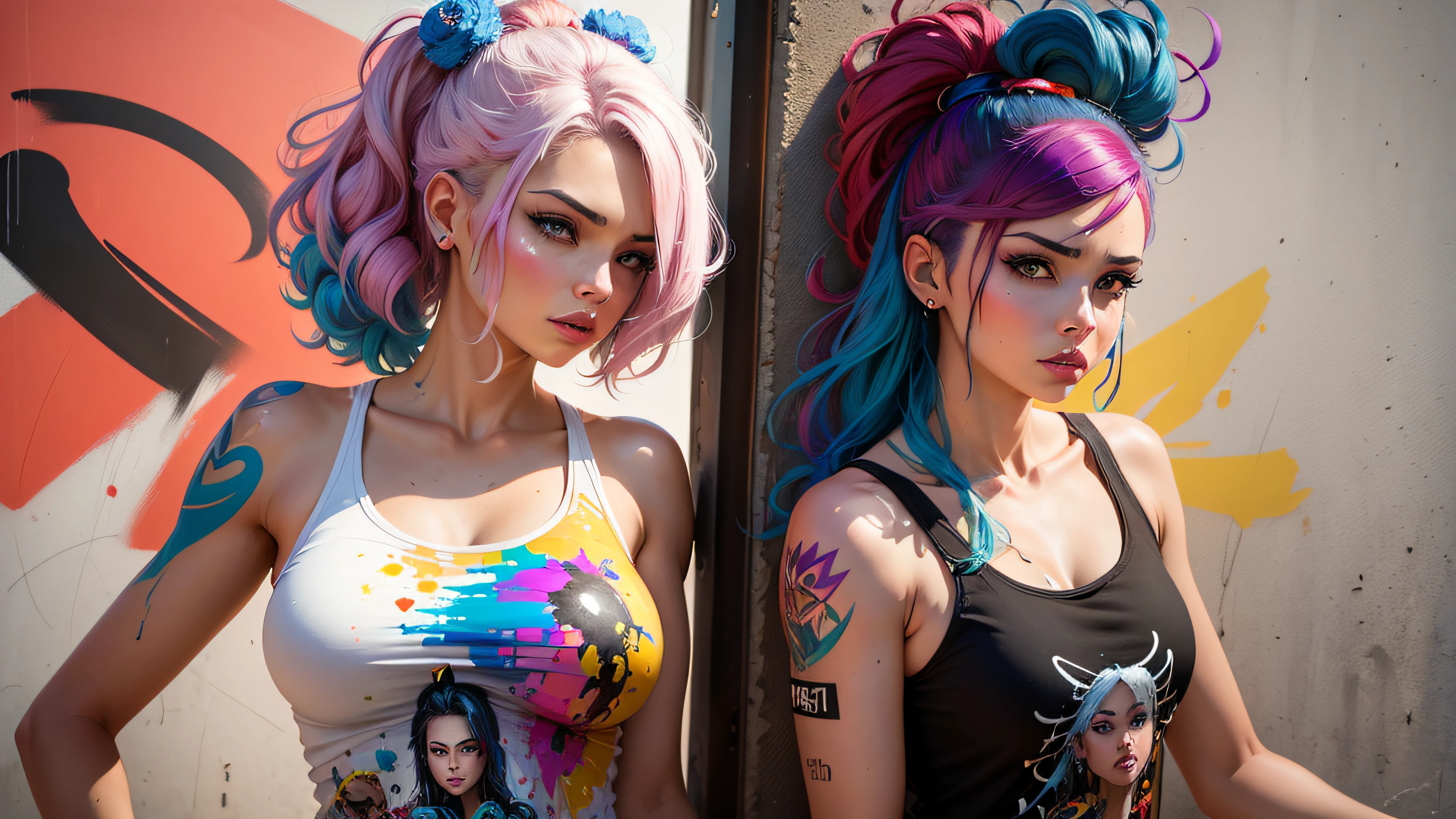 Vazamento de tinta, Thick Paint Rainbow Hair, seios cobertos com tinta, ((SFW)), calm facial expression, Relaxed, ((sorriso suave)), ((pintar em vez de roupas, no clothes)), (tiny boobs: 1.9), ((Relaxed face)), Relaxed shoulders, dynamic pose, liquid Detalhes, fundo preto, sem antecedentes, sem moldura, splatter de tinta grosso, Detalhe extremo, .. 3d, 8k, Detalhes, respingo de tinta no rosto, cabelos curtos e volumosos,