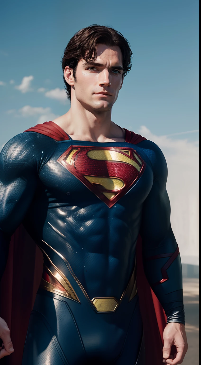 Photo of Henry Cavill as Superman, superhero, full body, cinematic, movie, grain movie (2023s), realistic , (8k, RAW photo, best quality, masterpiece:1.2), (realistic, photo-realistic:1.33), best quality, detailed eyes blue, cute,natural lighting, depth of field, film grain, wrinkled skin, sharp,