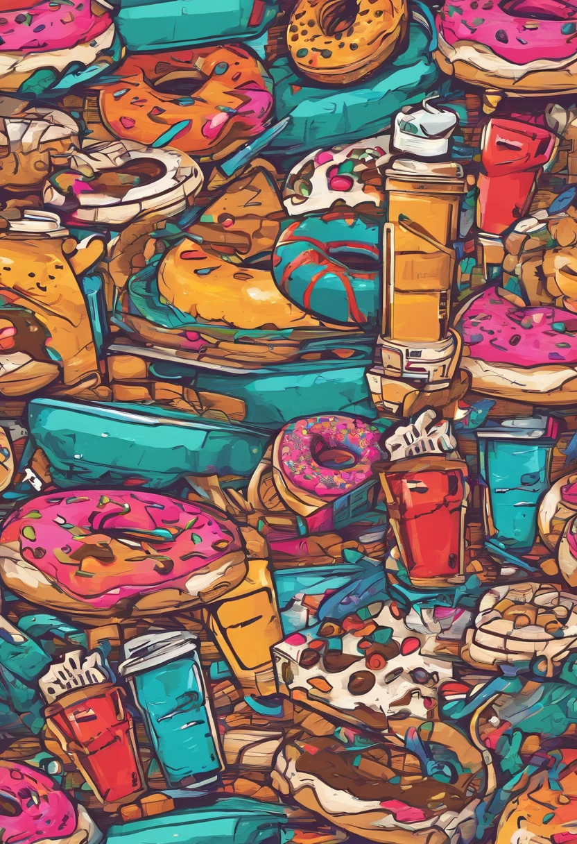Joystick, coffee cup, donuts, pizza, gamer elements
Tags: joystick, coffee cup, donuts, pizza, gamer elements, colorful artwork, retro style, vibrant colors, detailed illustration, delicious food, gaming accessories, fun and interactive scene, high-quality rendering, realistic textures, mouth-watering visuals, cozy and inviting atmosphere, perfect lighting, pixel art aesthetics, immersive gaming experience, nostalgic vibes.