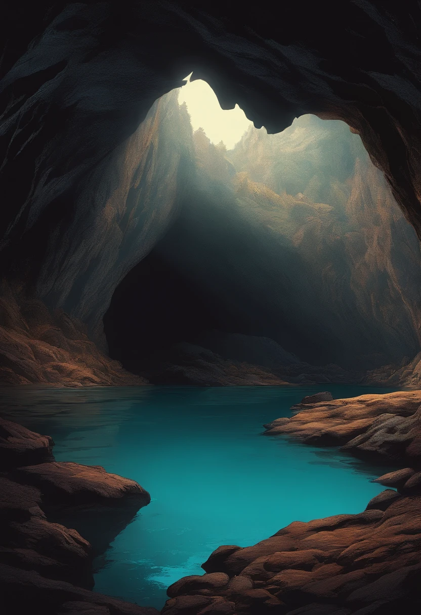 Illustration of a dark cave. No muy detallada, Estilo comic