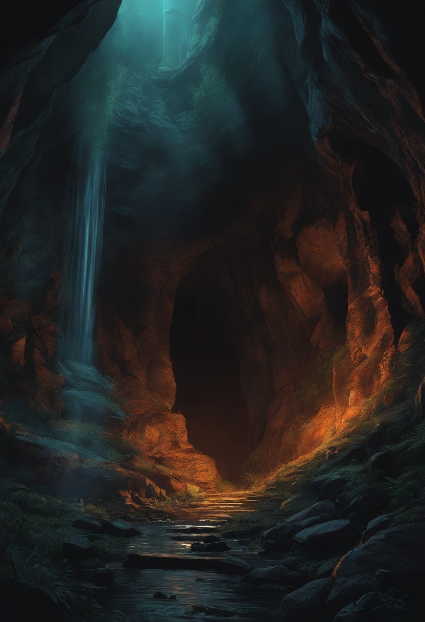 Illustration of a dark cave. No muy detallada, Estilo comic