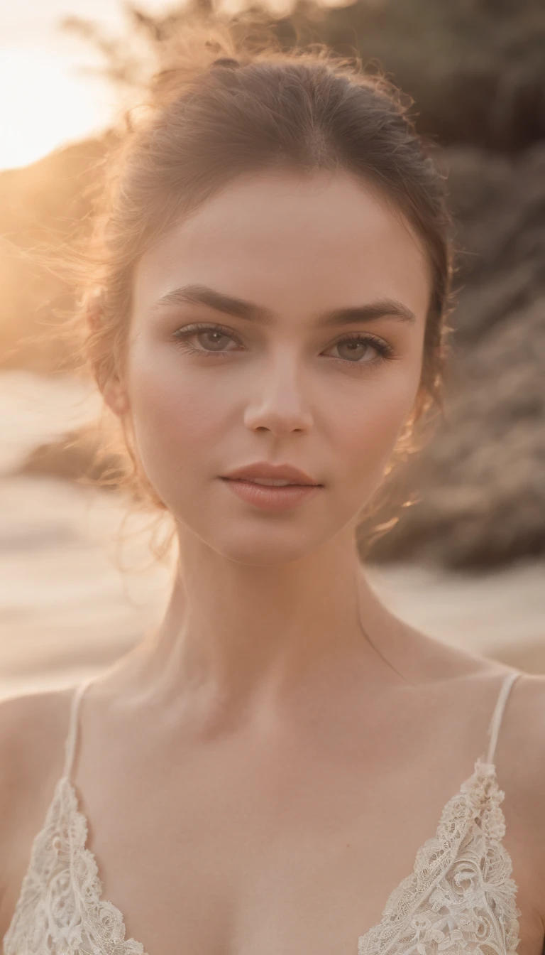qualidade superior、obra prima、retrato de corpo inteiro、(Fotorrealista:1.4)、FOTO CRU、Uma mulher nua、Textura facial detalhada、Cool summer beach without Bikini、