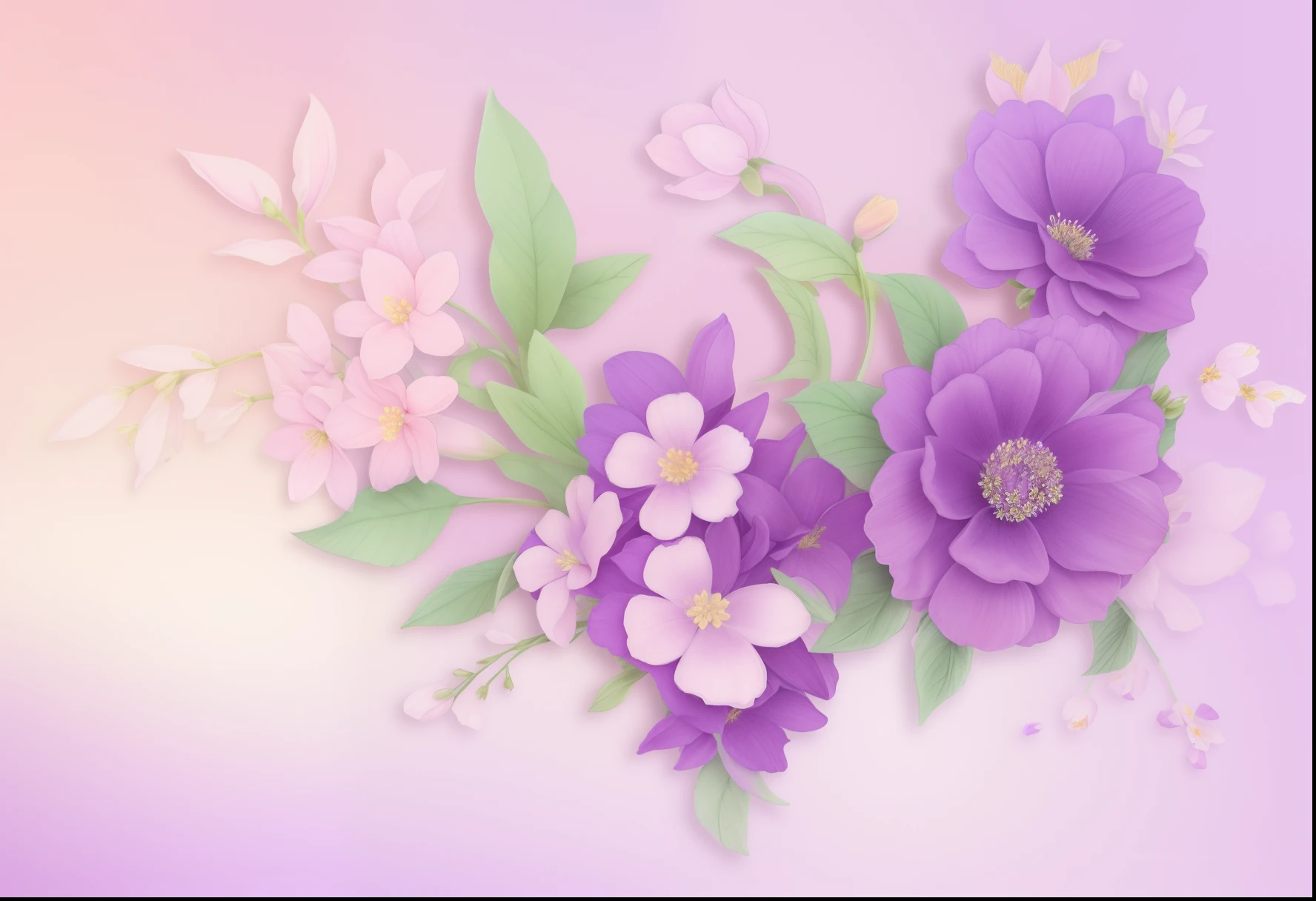 there is a picture of a bouquet of flowers on a purple background, flowers and blossoms, elegant flowers, blooming flowers, floral design, bouquet, flower background, elegant scene, in pastel colors, high quality illustration, decorative flowers, flowers in background, flower blossoms, floral wallpaper, floral background, beautiful flowers, with colored flowers, floral pattern, soft flowers
