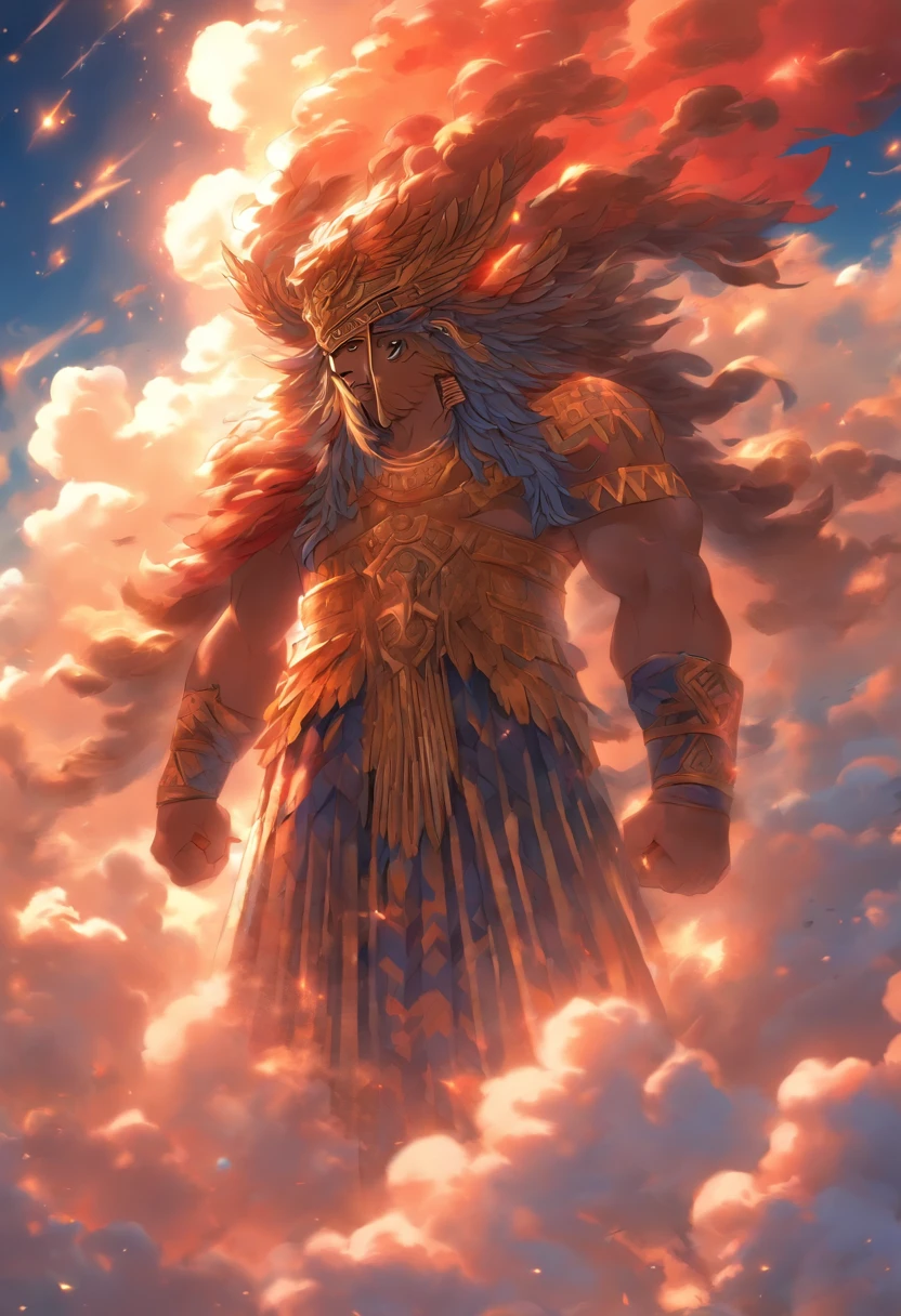 (((ANU))) best quality, ultra-high resolution, 4K detailed CG, masterpiece, Sumerian God,clouds, Sumerian clothing, Sumerian mythology, ((God of the Sky)), Sumerian image, aesthetic, centered on screen, standing pose, full body