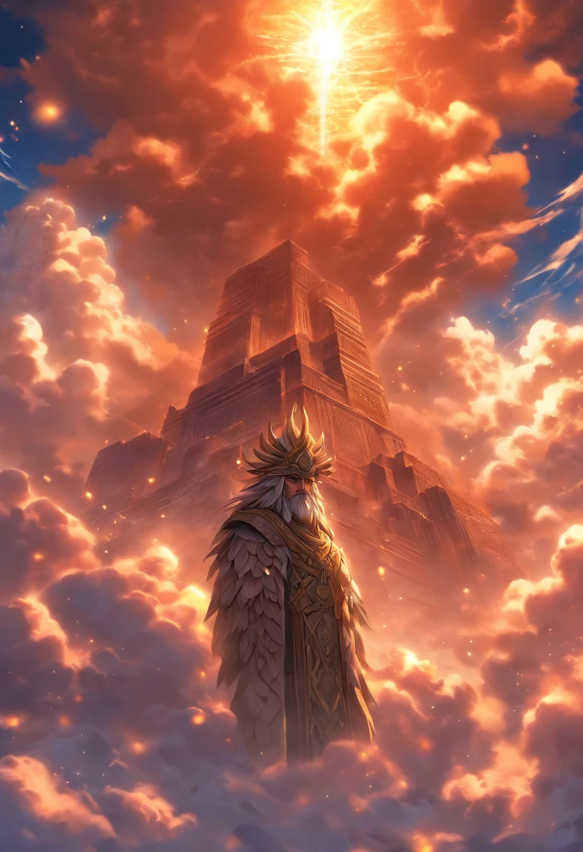 (((ANU))) best quality, ultra-high resolution, 4K detailed CG, masterpiece, Sumerian God,clouds, Sumerian clothing, Sumerian mythology, ((God of the Sky)), Sumerian image, aesthetic, centered on the screen