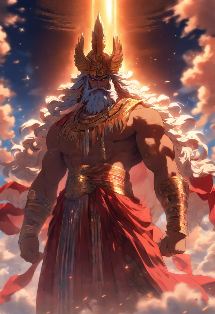 (((ANU))) best quality, ultra-high resolution, 4K detailed CG, masterpiece, Sumerian God,God of the Sky,clouds, Sumerian clothing, Sumerian mythology, ((standing pose)), Sumerian image , aesthetic, screen-centric, full body
