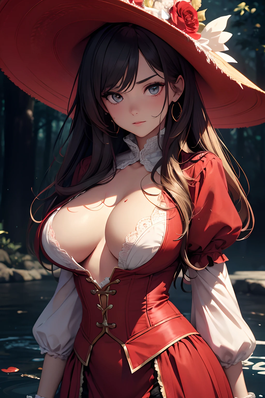 highres, shadows, absurdres, best_quality, ultra_detailed, 8k, extremely_clear, photograph, beautiful, beautiful face, sharp focus, hdr, 1girl, clean eyes, wide-eyed, barely clothed, torn clothes, beautiful high class white dress, background magic academya, no bottom, witch hat, water spell, fire water splash on body, beautiful face, small puffy breasts (puffy nipple), firm breast, very red areola, standing , seductive pose, damaged clothes,no bra, upper body, hands behind back, Victorian styled clothing