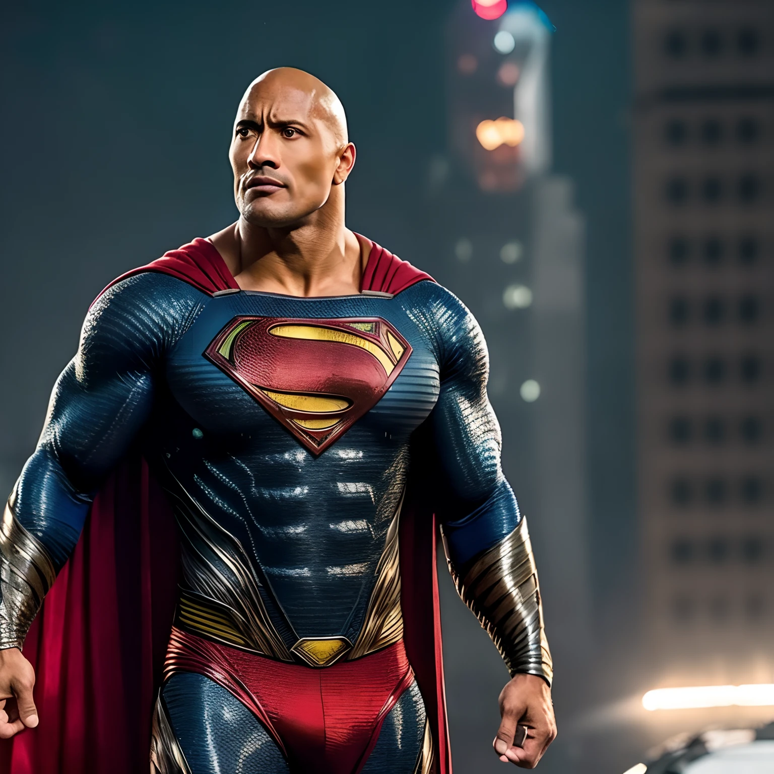 "Dwayne Johnson careca e com o traje do Superman"