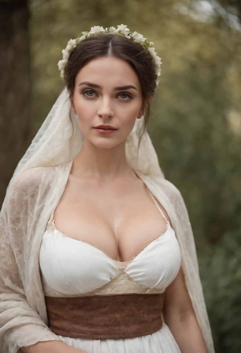 very beautiful woman traditional photo realistic style traditional roman outfit white huge breasts waist thin huge ass