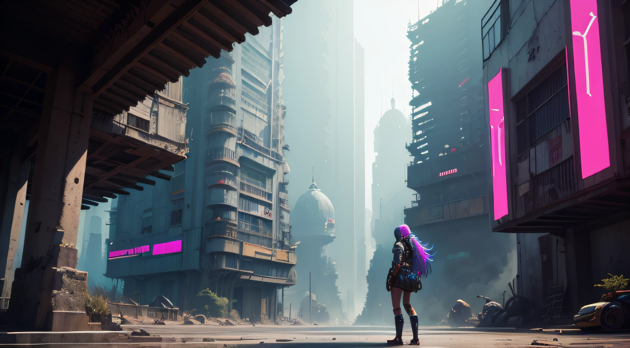 alicia cyberpunk, de alicia en el pais de las maravillas, en una ciudad cyberpunk