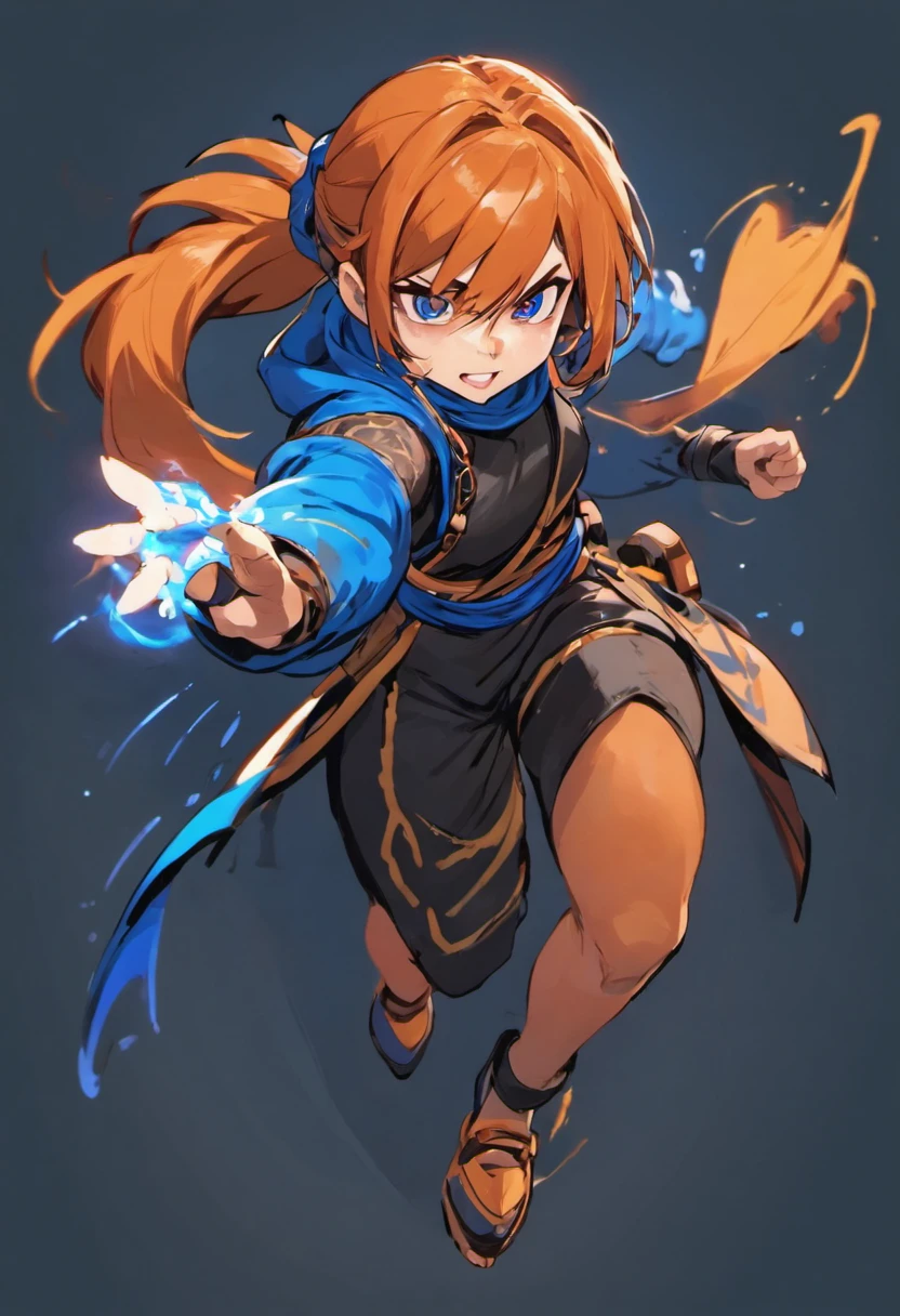 Lutteuse aux cheveux roux, Tenue de ninja avec rayures bleues