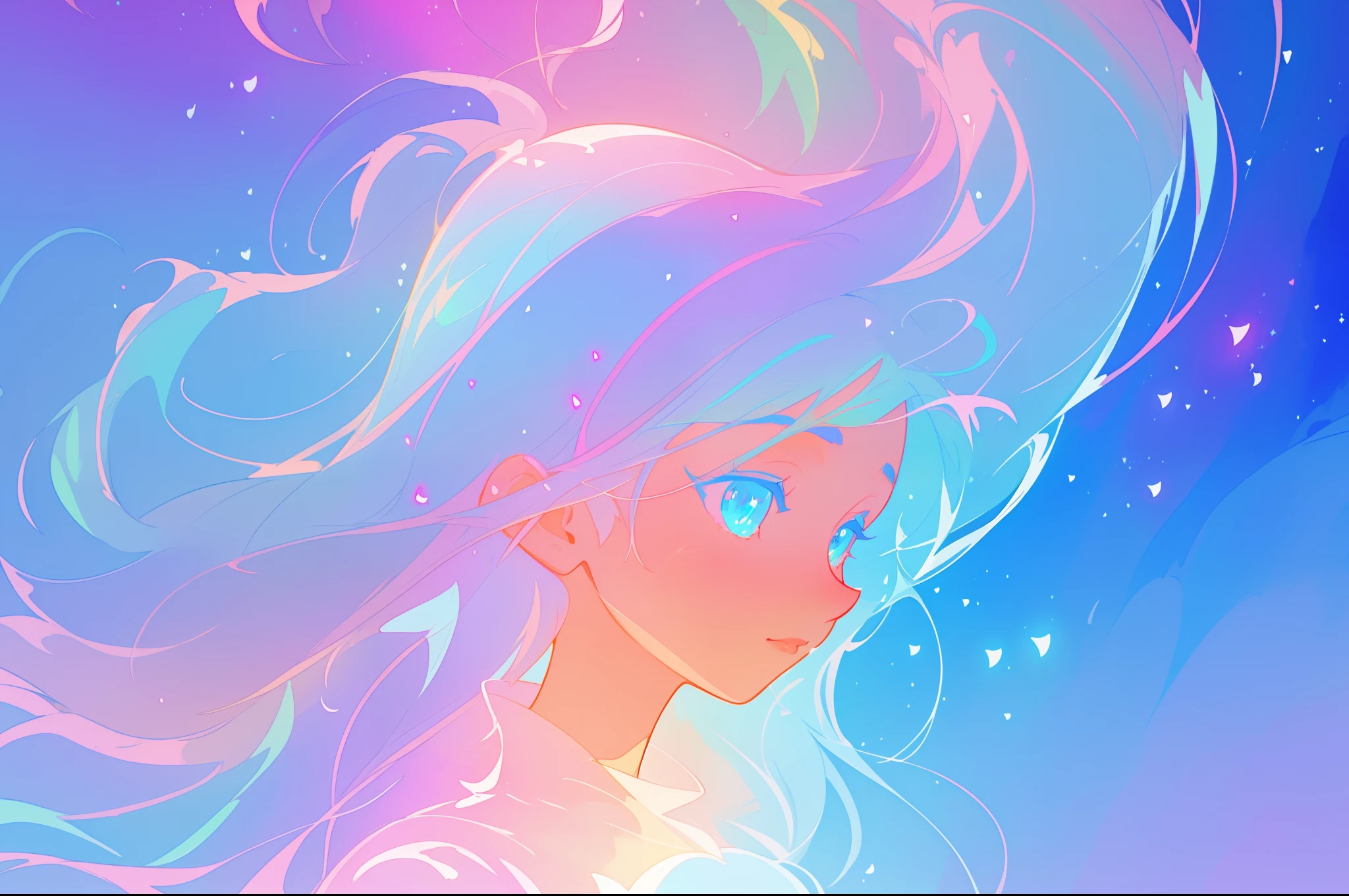 beautiful anime girl, portrait, vibrant pastel colors, (colorful), magical lights, long flowing colorful hair, inspired by Glen Keane, inspired by Lois van Baarle, disney art style, by Lois van Baarle, glowing aura around her, by Glen Keane, jen bartel, glowing lights! digital painting, flowing glowing hair, glowing flowing hair, beautiful digital illustration, fantasia background, whimsical, magical, fantasy, beautiful face, ((masterpiece, best quality)), intricate details, highly detailed, sharp focus, 8k resolution, sparkling detailed eyes, liquid watercolor