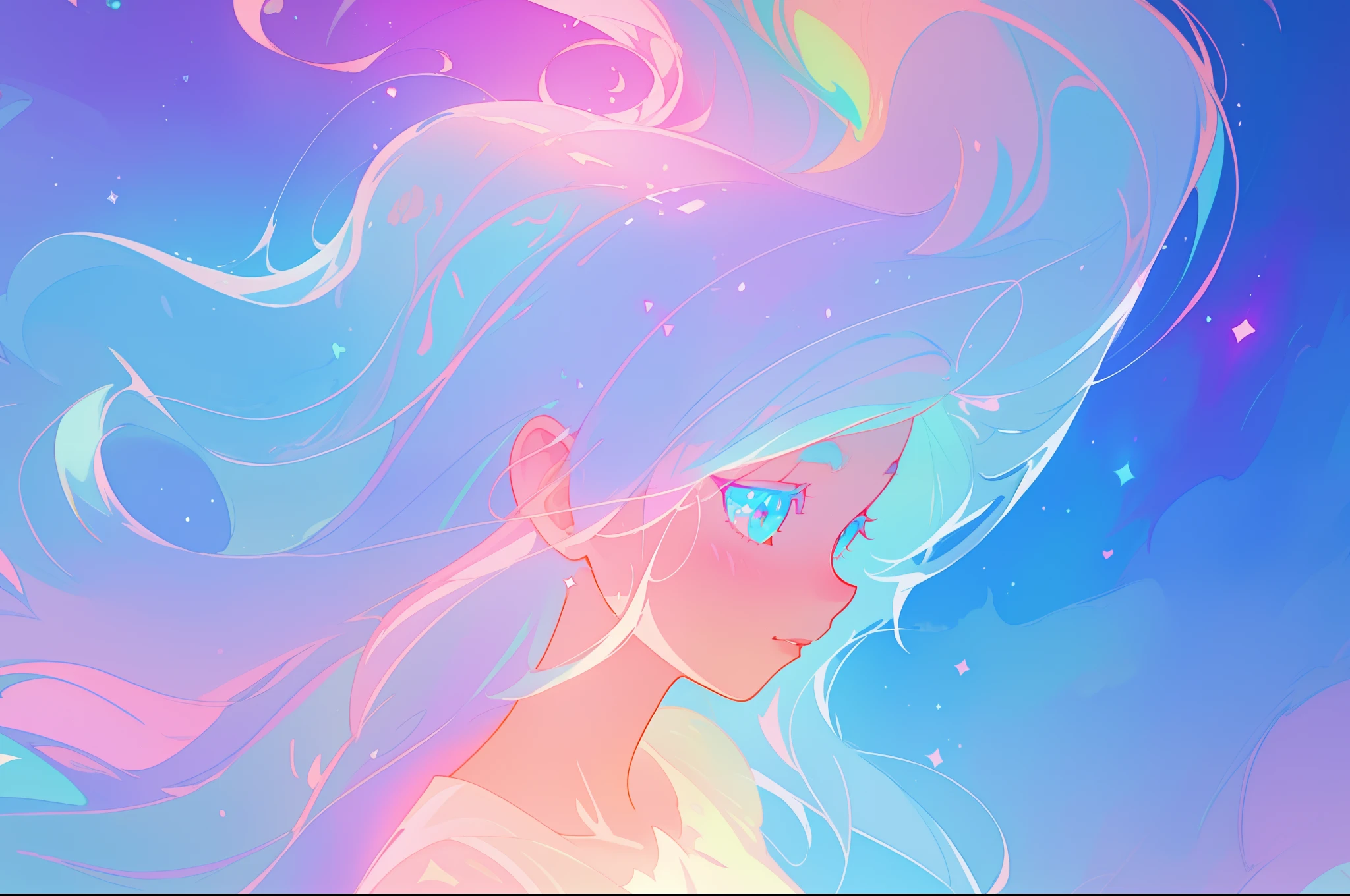 beautiful anime girl, portrait, vibrant pastel colors, (colorful), magical lights, long flowing colorful hair, inspired by Glen Keane, inspired by Lois van Baarle, disney art style, by Lois van Baarle, glowing aura around her, by Glen Keane, jen bartel, glowing lights! digital painting, flowing glowing hair, glowing flowing hair, beautiful digital illustration, fantasia background, whimsical, magical, fantasy, beautiful face, ((masterpiece, best quality)), intricate details, highly detailed, sharp focus, 8k resolution, sparkling detailed eyes, liquid watercolor