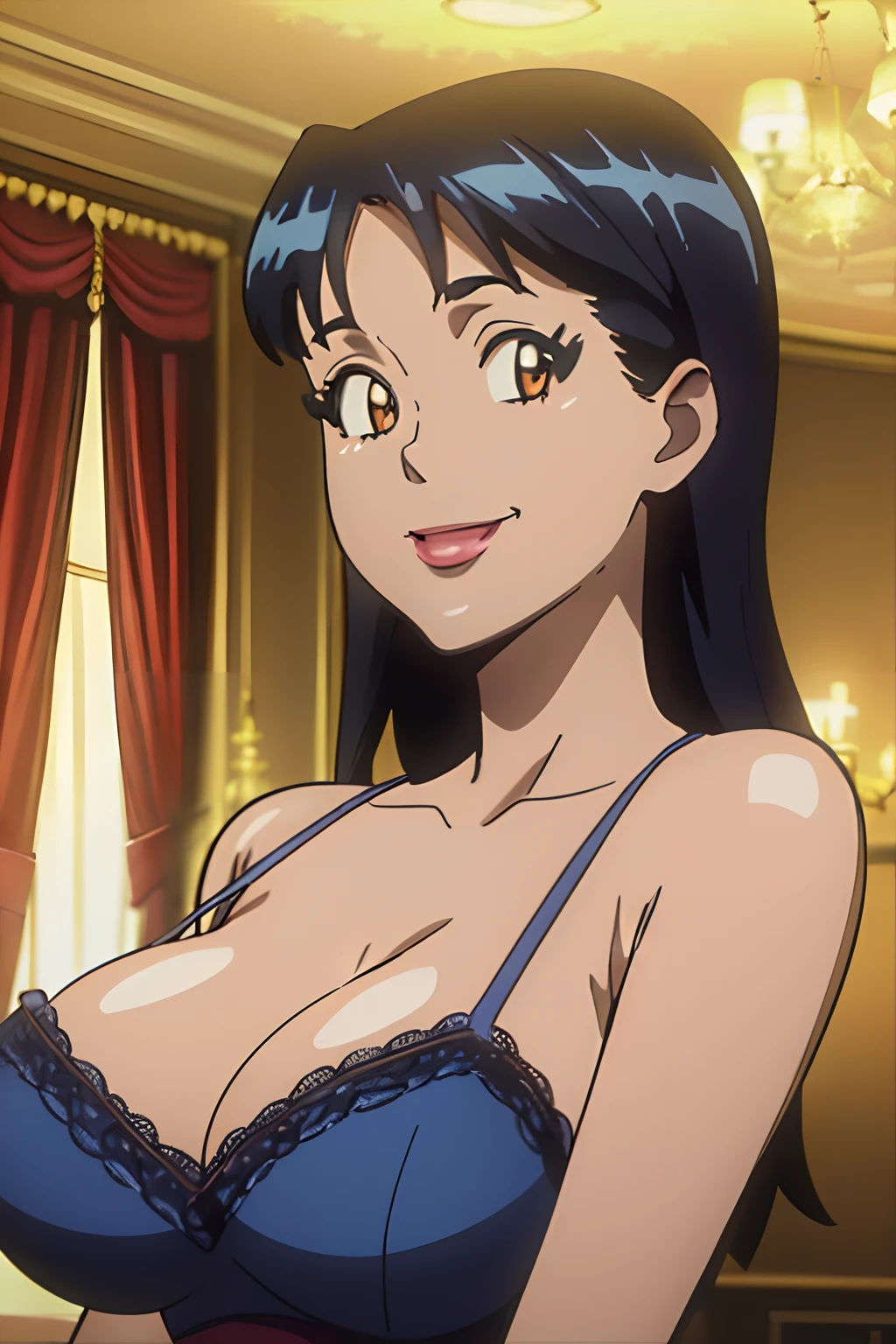(high-res, masterpiece, best quality, cinema lighting)), masterpiece, best quality:1.2), upper body, solo,smile, closed mouth, masterpiece, best quality, 4k, photograph, cinemtaic lighting, modelshoot, perfect lighting, perfect detailed face, professional photoshoot, extreme detail, ultra-detailed, illustration, extremely detailed CG unity 8k wallpapermasterpiece, best quality, 1girl, veronica, black hair, upper body, looking at viewer, solo, indoors,smile, curvy, a short, royal blue dress with spaghetti straps, ((huge breasts 1.3))