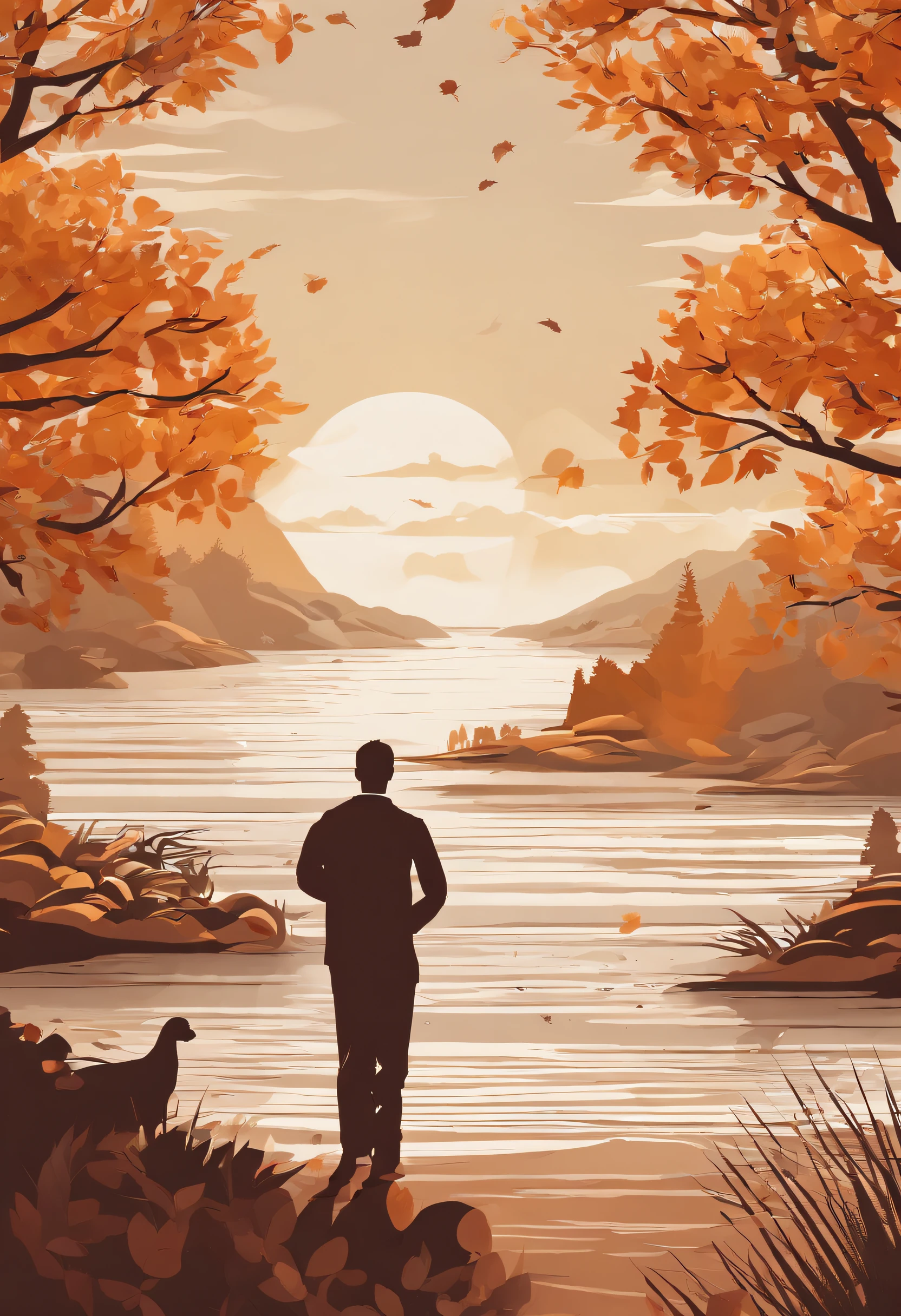 (((masterpiece))),best quality, autumn scenery, 1man, warm color, short hair, smile, calm expression