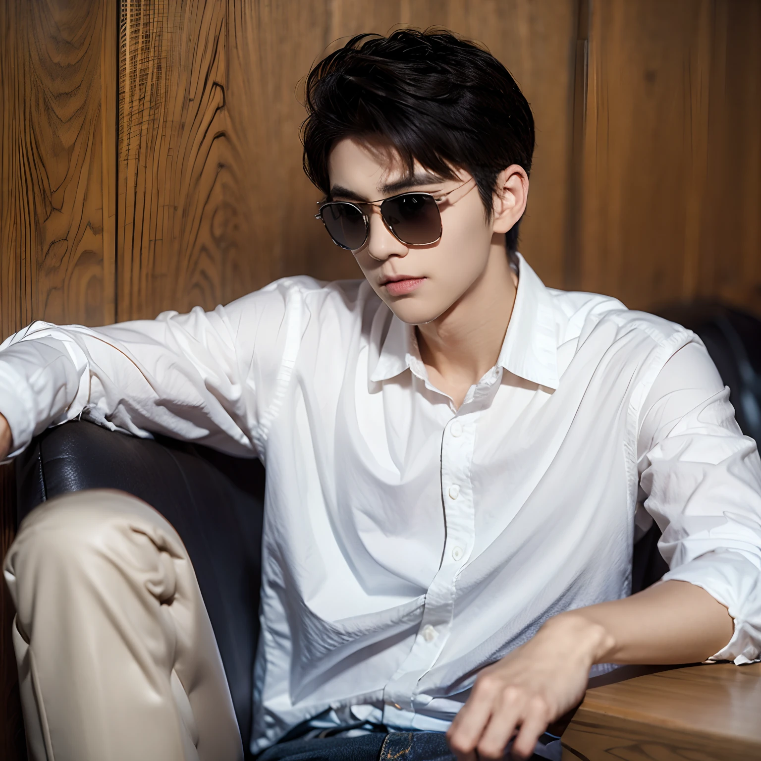 A Handsome boy With black shirt with white trim shirt and with Sunglasses