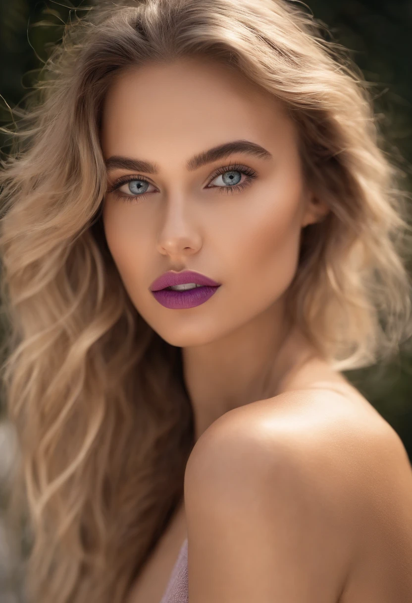 Arafed woman completely , fille sexy aux yeux bleus, ultra realist, Meticulously detailed, Portrait Sophie Mudd, cheveux blonds et grands yeux, selfie of a young woman, Yeux de chambre, Violet Myers, sans maquillage, maquillage naturel, looking straight at camera, Visage avec Artgram, Maquillage subtil, Great photo of the whole body kneeling on the bed, dans la chambre, Medium to large bust, Pink lip