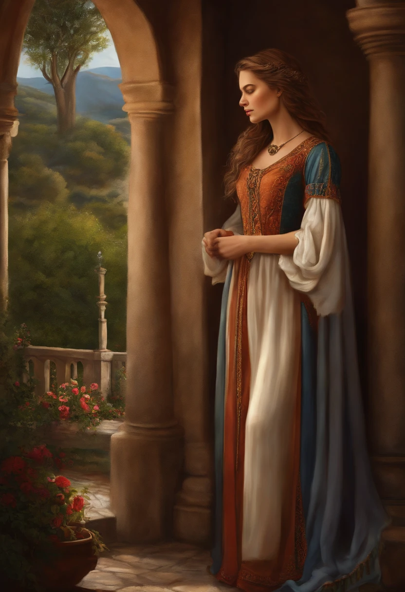 desenho de uma mulher medieval limpando a casa