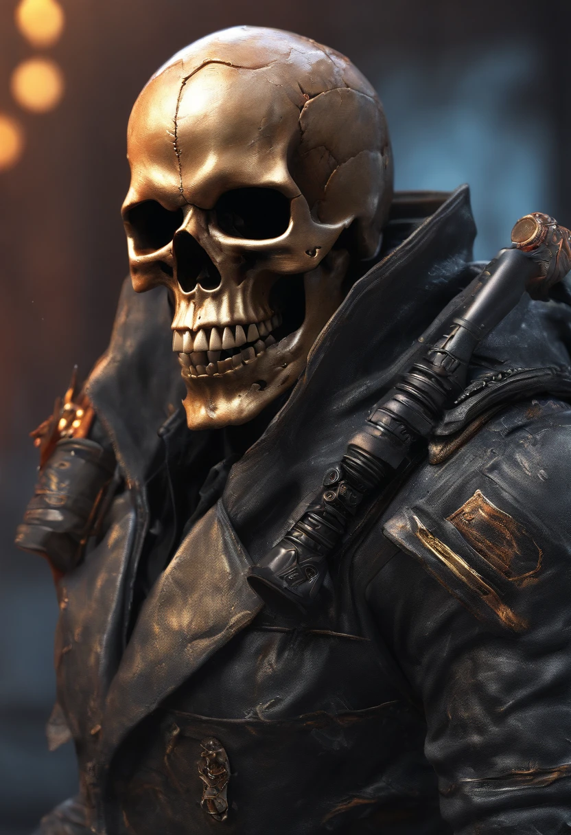 (RAW Photo, Best Quality), (Realistic, Photorealistic Photo: 1.3), Best Quality, Highly Detailed, Masterpiece, Ultra Detailed, Illustration, ghost rider, burning skull, black ripped jacket, ripped black jeans, black shoes, epic background, standing like ghost rider, upper body, ghost riders costume, Best Quality, Extremely Detailed CG Unified 8k Wallpaper, Ink, Amazing, badass look, portrait, close up (skull texture), intricately detailed, fine details, hyperdetailed.