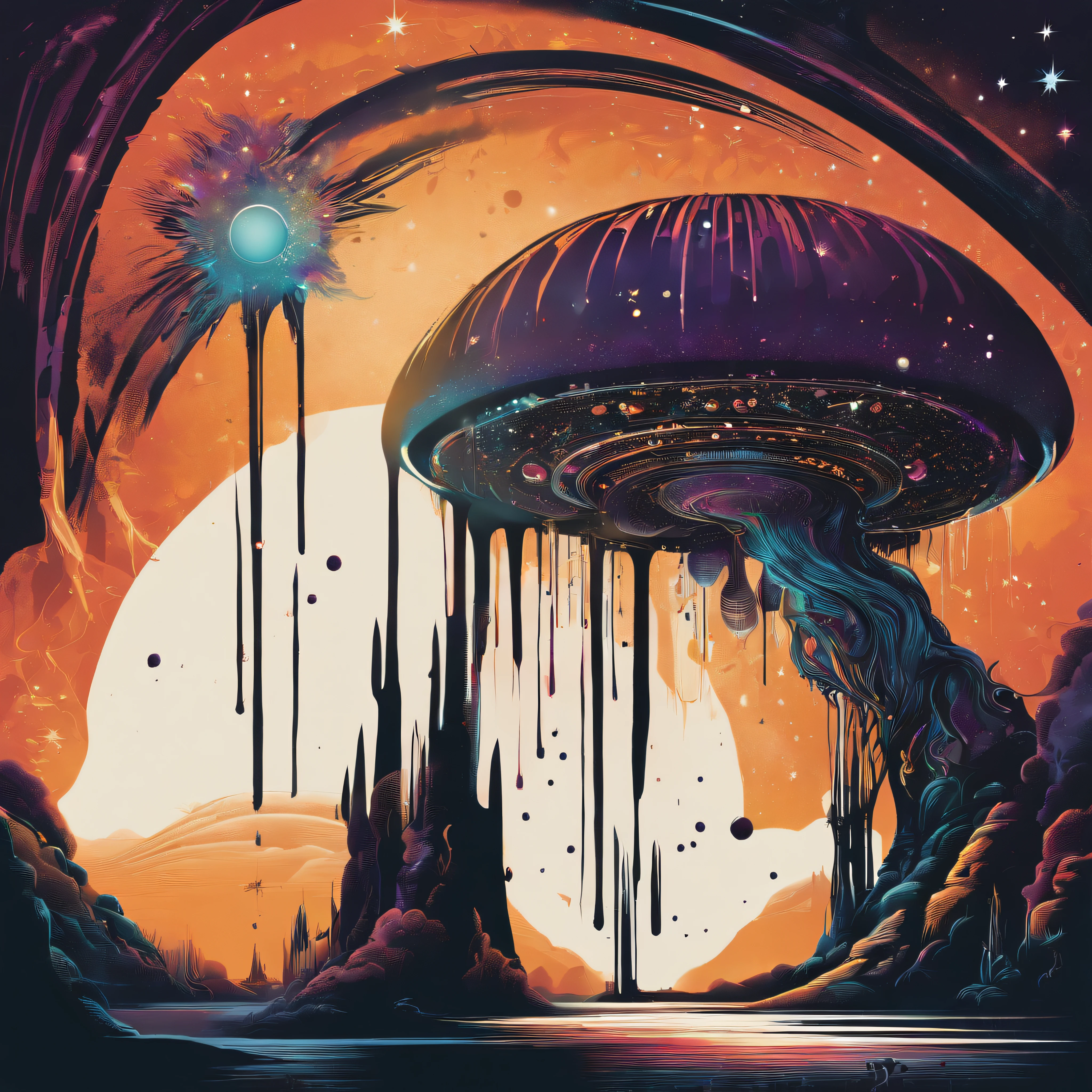 cosmic vector graphic Dripping, incredibly high details,
16k, t-shirt design, incredibly Brillant dripping high
details --v 5