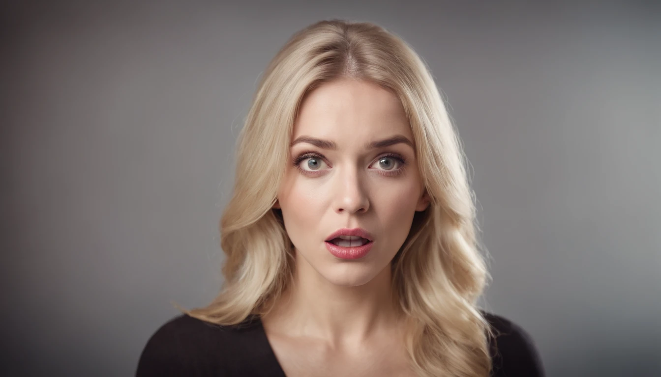 Pretty scared blonde woman with open mouth from the front