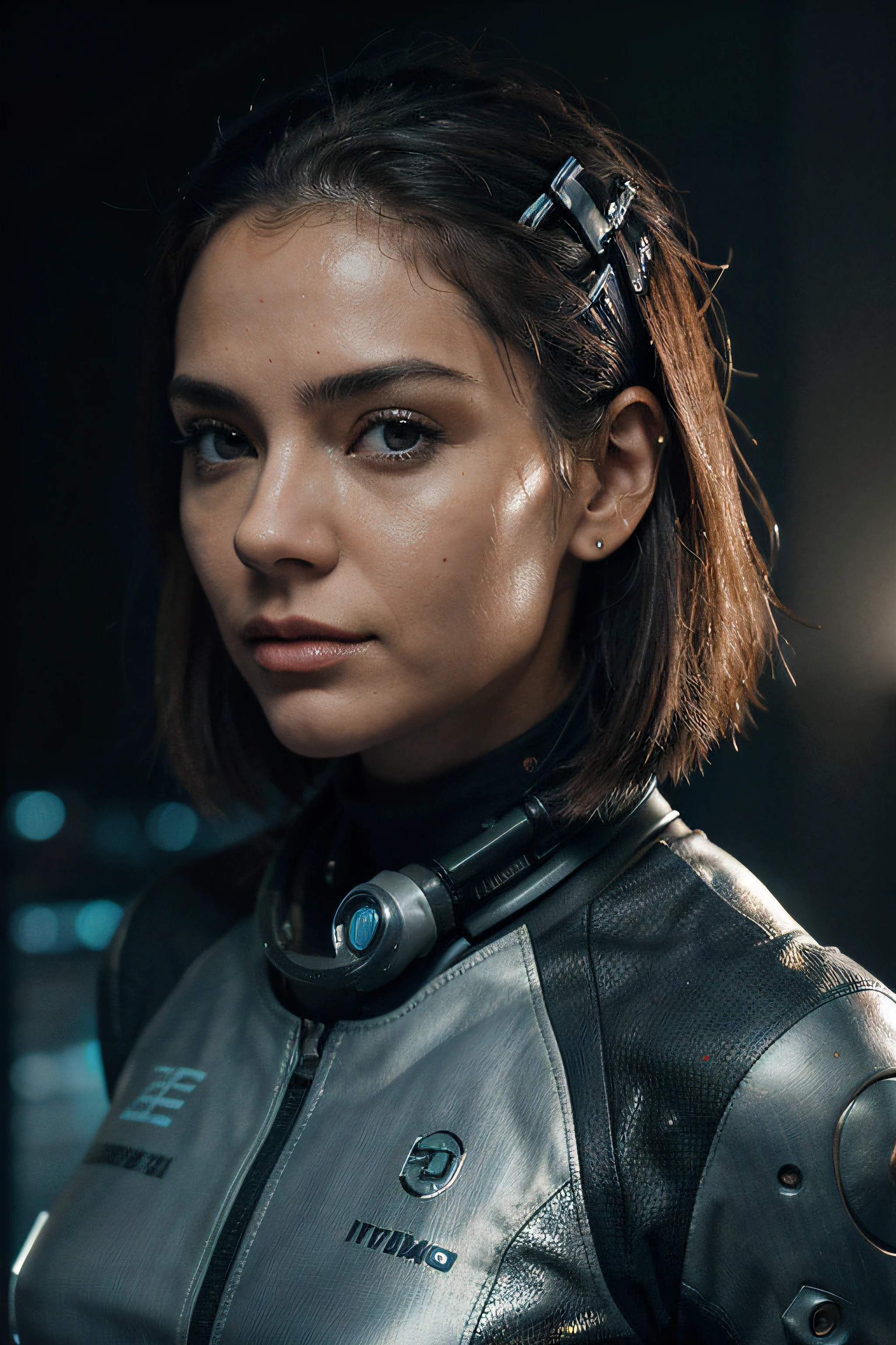Mujer cyborg | Rostro femenino | Piel color carne | Electronic Systems On-Head Humanoids | Cerebro detallado a la vista | Detailed connection wire | Biopunk | cybernatic | cyberpunk | Canon M50| 100mm| foco nítido | Hiperrealismo | muy detallado| Detalles intrincados | Vista lateral de la cara | 1cabeza por cuerpo