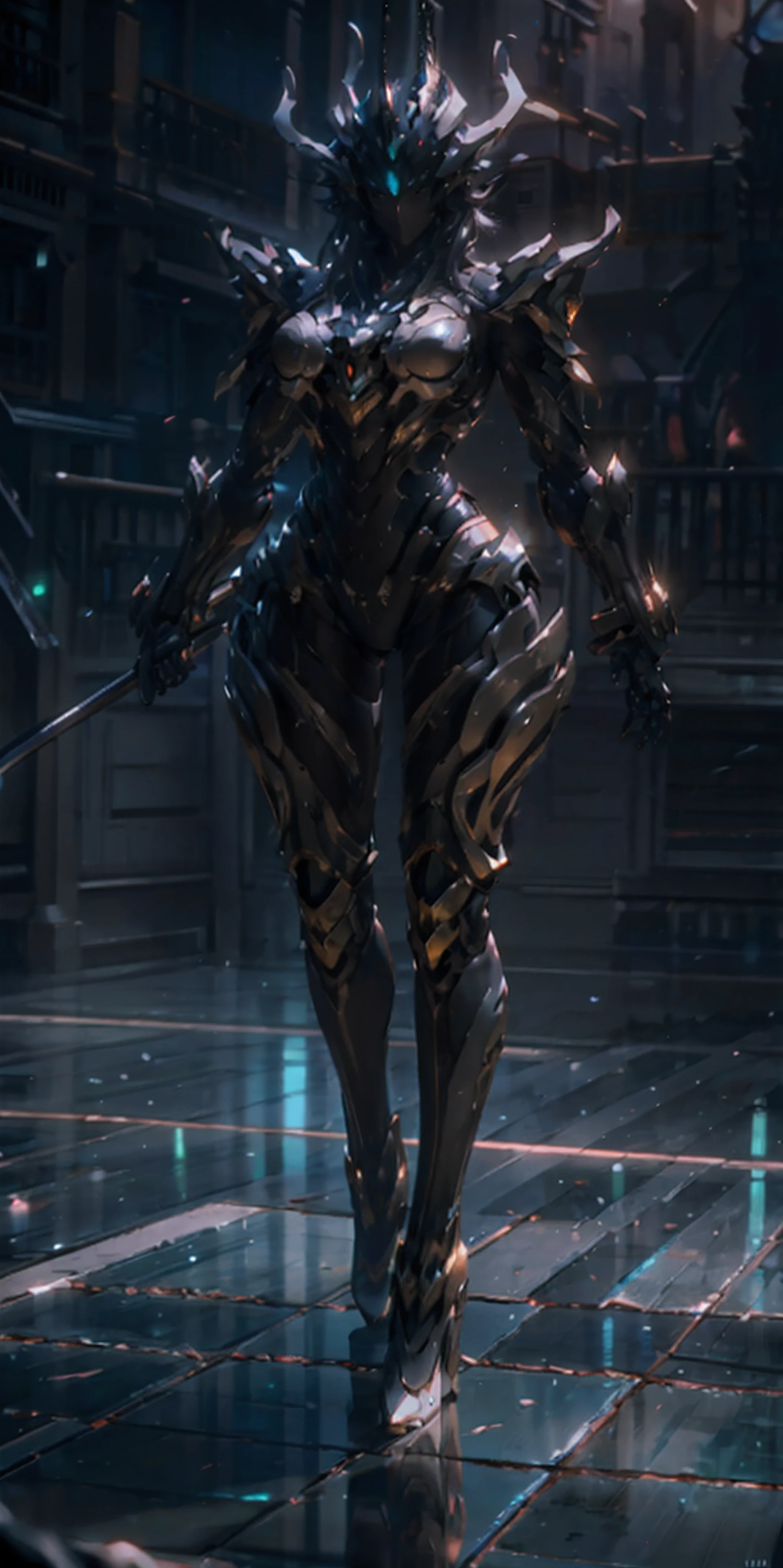 full body, 1 girl, no face, mysterious, helmet, unicorn horn, glowing wing, bodysuit,standing pose,Extreme detail expression,Ultra High Definition,Maximum Detail Display,Hyperdetail,Clear details,Amazing quality,Super details,Unbelievable,HDR,16K,details,The most authentic, Glossy metal, Dark, pov, dynamic angle, detailed light, dramatic_shadow, ray_tracing, reflection,Raw, cinematic shot, (sharp focus:1.5), (photorealistic:1.4), twilight lighting, volumetric lighting, ultra high res, 16K,dramatic lighting,