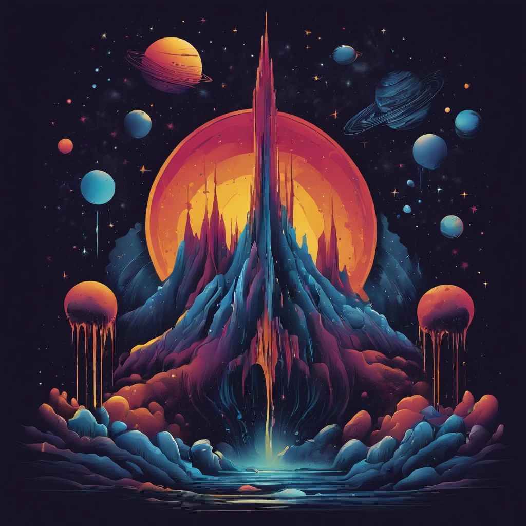 cosmic vector graphic Dripping, incredibly high details,
16k, t-shirt design, incredibly Brillant dripping high
details --v 5