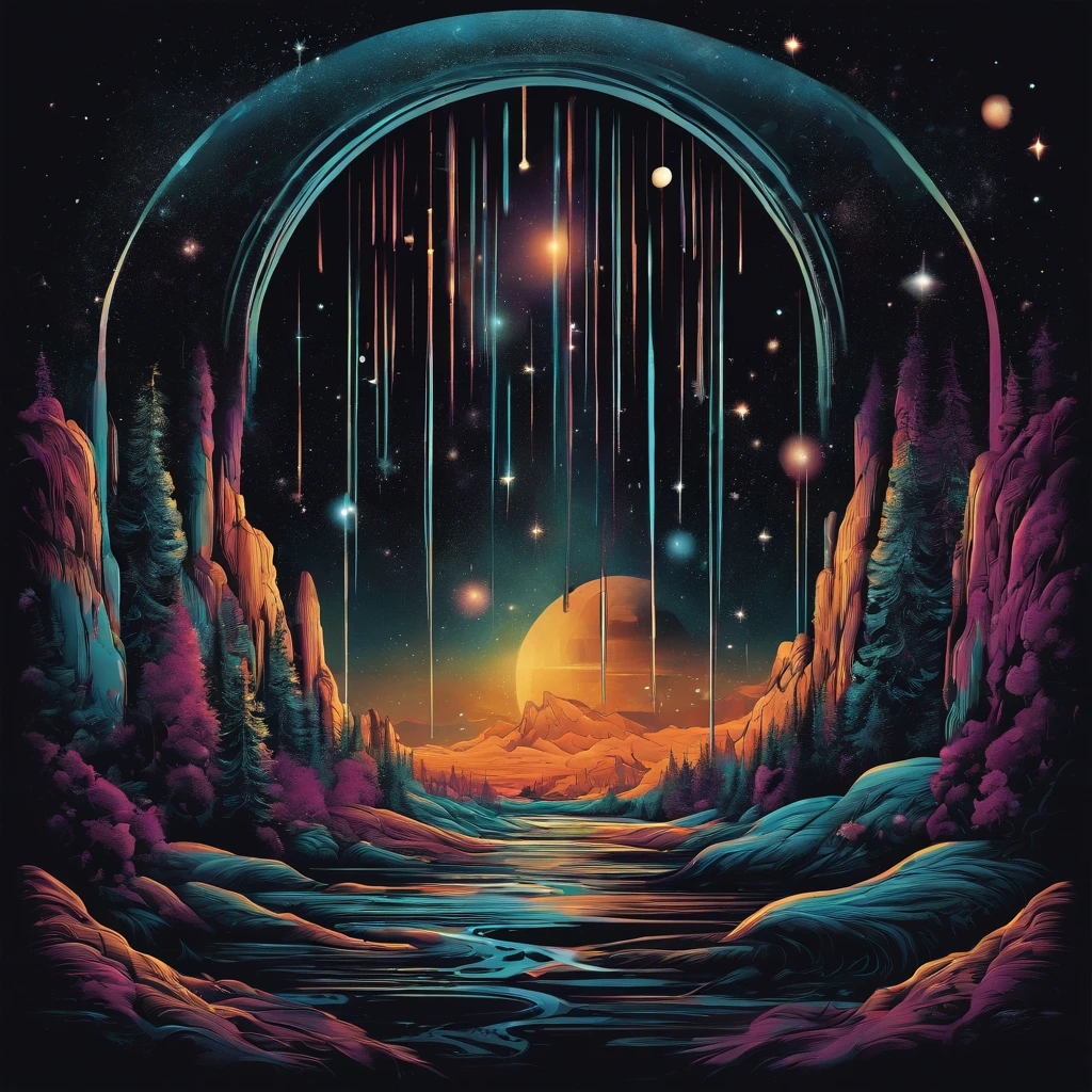 cosmic vector graphic Dripping, incredibly high details,
16k, t-shirt design, incredibly Brillant dripping high
details --v 5