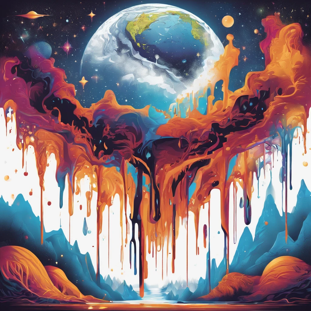 cosmic vector graphic Dripping, incredibly high details,
16k, t-shirt design, incredibly Brillant dripping high
details --v 5