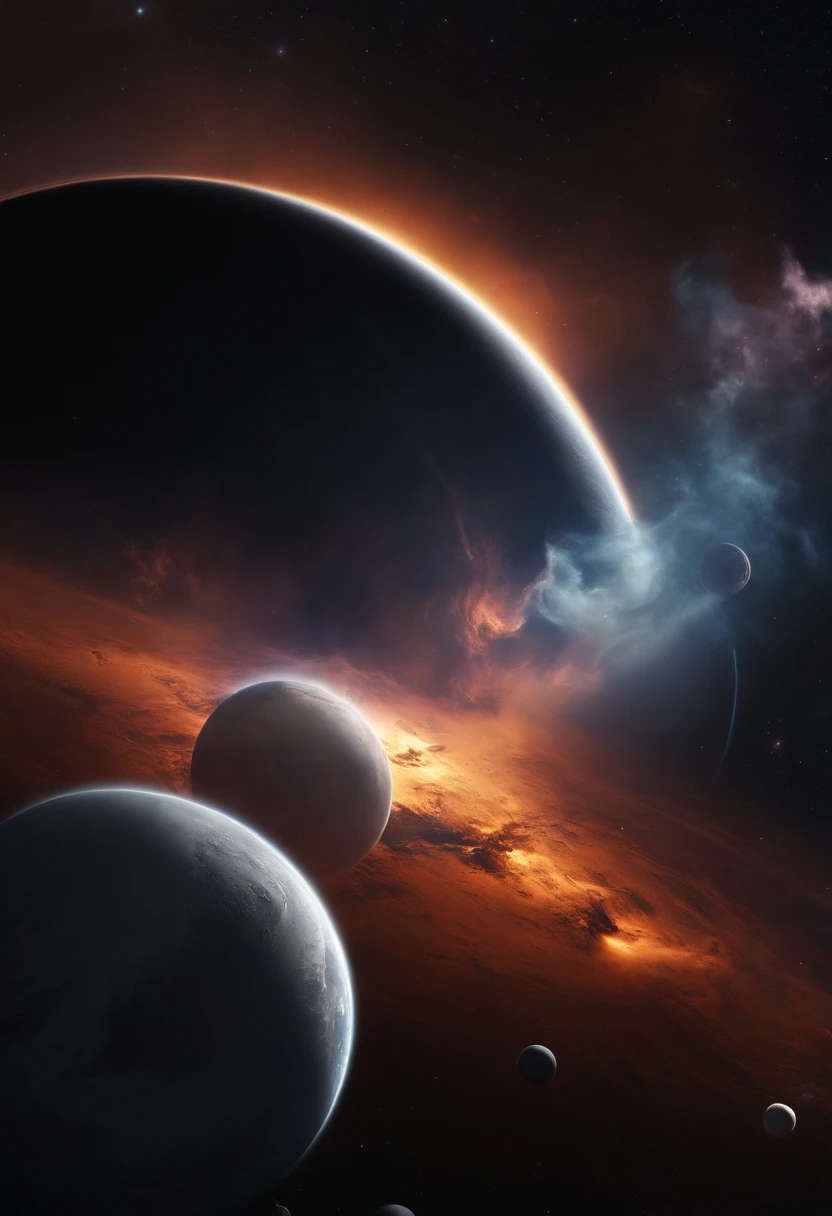 Climate change and space explodes, smoke comes out of it, and it should be five colors, the most of which is black and white, with planets and stars