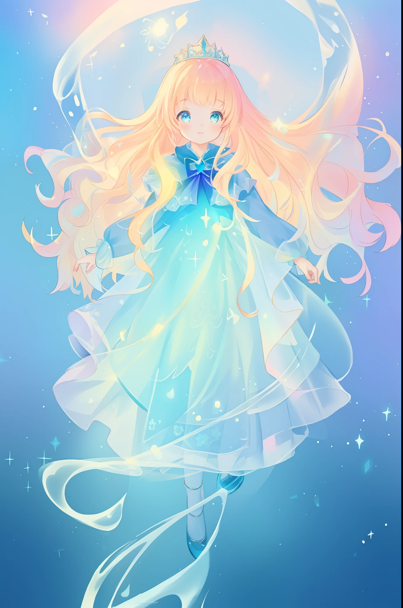 beautiful girl, puffy tiered princess ballgown with puffy long sleeves, vibrant pastel colors, (colorful), glowing golden long hair, magical lights, sparkling magical liquid, inspired by Glen Keane, inspired by Lois van Baarle, disney art style, by Lois van Baarle, glowing aura around her, by Glen Keane, jen bartel, glowing lights! digital painting, flowing glowing hair, glowing flowing hair, beautiful digital illustration, fantasia background, whimsical, magical, fantasy, ((beautiful face)), ((masterpiece, best quality)), intricate details, highly detailed, sharp focus, 8k resolution, sparkling detailed eyes, liquid watercolor