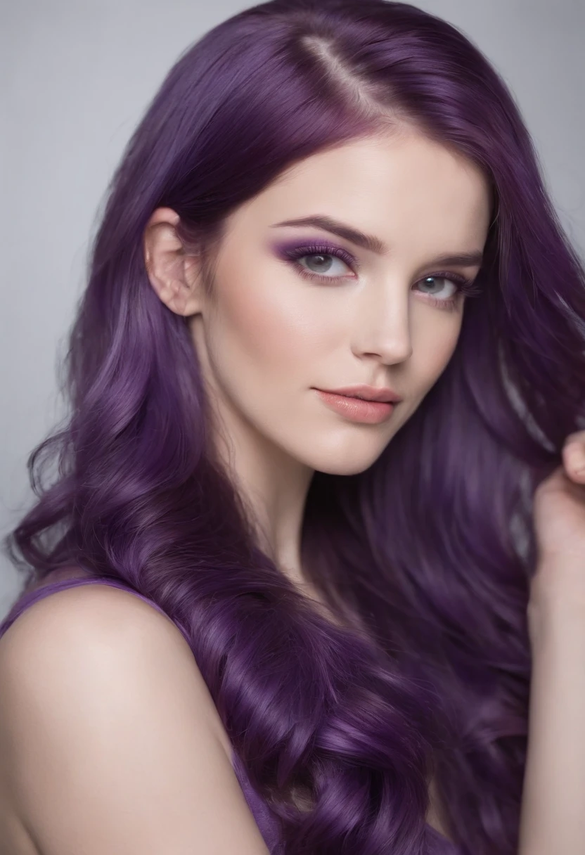 araffes with purple hair is getting her hair done, hair coloring, purple highlights, purple streaks in hair, violet hair, ultra violet highlights, flowing purple hair, purple hair, long violet hair, lavender hair, purple long hair, violet long hair, two color hair, lilac hair, light iridescent hair color, violet color, dye hair, long purple hair